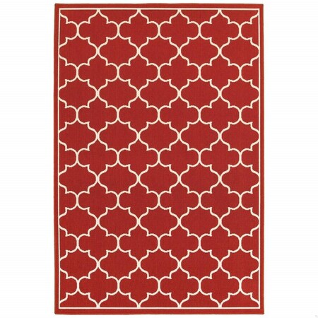 Homeroots 8 x 11 ft. Red & Ivory Trellis Indoor & Outdoor Area Rug 388663